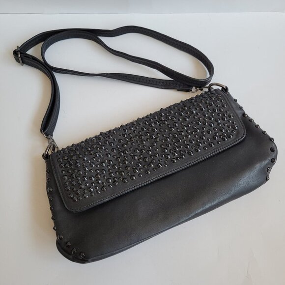 David Jones Purse Women's Paris Black Studded Faux Leather Shoulder Bag Purse - Picture 1 of 10